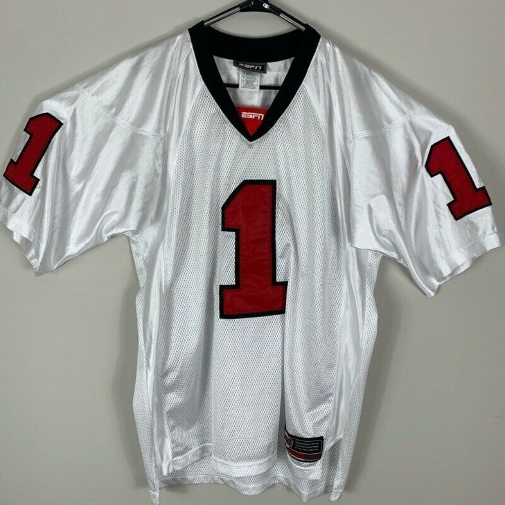 ESPN Unisex Jersey Top White Red Short Sleeve V L